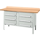 Établi à caisson Schäfer Shop Select PWi 150-6, plateau en hêtre multiplex, jusqu'à 750 kg, L 1500 x P 700 x H 840 mm, gris clair