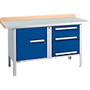 Établi à caisson Schäfer Shop Select PWi 150-7, plateau en hêtre multiplex, avec couvercle en acier, jusqu'à 750 kg, L 1500 x P 700 x H 840 mm, bleu gentiane