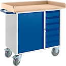 Établi avec armoire, 6 tiroirs, bordure trilatérale en bois, 2 roues directionnelles/2 roues fixes