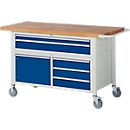 Établi série 8922, mobile, 5 tiroirs, 2 étagères avec porte, l. 1500 x P 700 x H 880 mm