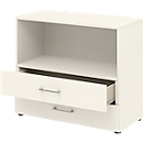 Etagère combinée de bureau TEMPIO, en bois, 2 tiroirs, 2 OH, L 800 x P 340 x H 720 mm, blanc/blanc