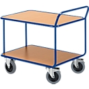 Etagewagen 2 legborden  Rollcart - L 800 x B 500 mm - draagvermogen tot 500 kg - TPE-banden - gentiaanblauw gepoedercoat staal RAL 5010