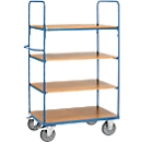 Etagewagen, 4 houten legborden, tot 600 kg, 1000 x 600 mm, staal, blauw