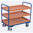 Etagewagen, staal/MDF-plaat, decor gentiaanblauw/beuken, 3 etages, 815 x 455 mm, EasySTOP, tot 250 kg