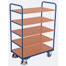 Etagewagen, staal/MDF-plaat, decor gentiaanblauw/beuken, 5 etages, 850 x 500 mm, EasySTOP, tot 250 kg