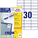 Etiquetas Avery® Zweckform 3489, A4, universales, adhesivo permanente, ultragrip, aptas para impresión, papel FSC®, rectangulares, blancas, 3000 unidades en 100 hojas