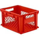 European standard box series EF 4221, made of PP, capacity 20.4 l, openwork sides, handle, red