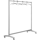 Event kapstok, dubbele zwenkwielen, B 1780 x D 530 x H 1710 mm, stalen buis, zilver, incl. 10 zwarte hangers