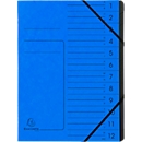 Exacompta Dokumentenmappe, DIN A4, Gummizugverschluss, Karton, 12 Fächer, blau