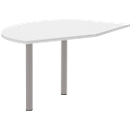 Extension table right BARI, 2 support feet, shape A, curved, W 1050 x D 1260 x H 680-820 mm, white