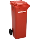 Fahrbare Mülltonne GMT eXtra, Volumen 120 l, EN 840-1, vorbereitet für Chipaufnahme, mit Ziehgriff, Polyethylen, B 505 x T 555 x H 1105 mm, rot