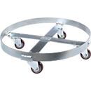 Fassroller, Stahl verzinkt, Ø 610 x H 160 mm, 4 Kunststoff-Lenkrollen, für 250 l Fässer, bis 410 kg