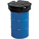 Fasstrichter, Polyethylen, schwarz, Ø 690 x H 190 mm, Füllvolumen 22 l, mit Deckel und Sieb