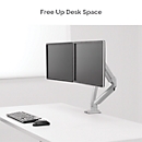 Fellowes Dual Monitor Arm Platinum, for 2 displays up to 32″ &amp; up to 8 kg, swivel &amp; tilt, rotates 360°, 2 USB ports, cable management, silver