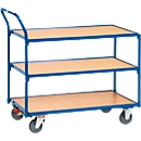 Fetra Etagewagen met 3 etages, L 850 x B 500 mm, draagvermogen 300 kg, met TPE-wielen, briljantblauw RAL 5007