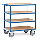 fetra heavy table trolley, acier, bleu, 4 étagères, L 1074 x l 509 x H 1179 mm, jusqu'à 500 kg