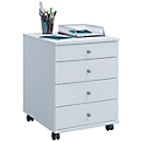 File cabinet on castors, 4 drawers with knob, W 420 x D 500 x H 570 mm, chipboard, white