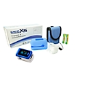 Fingerpuls- & Sauerstoffmessgerät Set MEDX5, Lichtsensoren, nur 54 g, 25h Betriebsdauer, STK prüfbar, inkl. Gürteltsche & Schutzhülle, blau-weiß