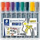 Flipchart marker Staedtler Lumocolor® 356, 6x ronde punt 2 mm, 2x wigvormige punt 2 of 5 mm, sneldrogend, met clip, geassorteerde kleuren, 8 stuks