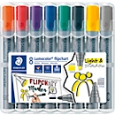 Flipchartmarker Staedtler Lumocolor® 356, 6x Rundspitze 2 mm, 2x Keilspitze 2 oder 5 mm, schnell trocknend, mit Clip, farbsortiert, 8 Stück