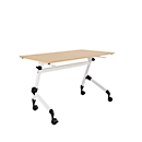 Foldable desk, with 4 lockable castors, rectangular, round tube, W 1200 x D 600 x H 720 mm, maple finish/white