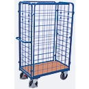 Four-walled trolley, steel/MDF board, gentian blue/beech decor, L 850 x W 500 mm, loading height 1525 mm, hook-in side panels, EasySTOP, up to 400 kg