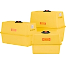 Fût en PRV, en forme de boîte, en plastique renforcé de fibres de verre, dôme avec couvercle à vis ø 190 mm, jaune, L 570 x P 870 x H 570 mm, 200 l
