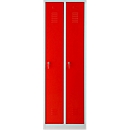 Garderobekast, 2 deuren, B 600 x H 1800 mm, cilinderslot, lichtgrijs/ vuurrood