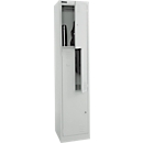 Garderobekast, 2 vakken met hoedenplank &amp; kledingstang alsmede 2 vakken, Z-deuren, cilinderslot, met sokkel, B 400 x D 450 x H 1850 mm, staal met poedercoating, lichtgrijs/lichtgrijs