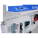 Geperforeerde plaat RL120 voor Treston werktafels TPH, B 1115 x H 750 mm, draagvermogen 50 kg, lichtgrijs staal