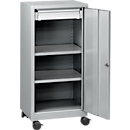 Gereedschapskast met wielen, vleugeldeur, 2 legborden, 1 lade, B 500 x D 500 x H 1000 mm, afsluitbaar, wit aluminium