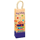Geschenktüte für Flaschen „Happy Birthday“, mit Tragekordel, B 120 x T 80 x H 360 mm, Kraftpapier, beige & farbig bedruckt, 6 Stück