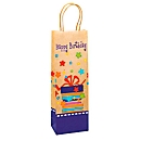 Geschenkzakje voor flesjes "Happy Birthday", met draagkoord, B 120 x D 80 x H 360 mm, kraftpapier, beige &amp; bedrukt in kleur, 6 stuks