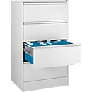 Hangmappenkast B 780 x D 580 x H 1350 mm, plaatstaal lichtgrijs, 4 schuifladen twee rijen + 50 A4-hangmappen, blauw