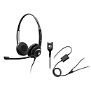 Headset Sennheiser SC 260, kabelaansluiting, stereogeluid, koptelefoon verstelbaar, en telefoonadapter CEHS-AV04