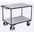 Heavy-duty ESD table trolley, steel/chipboard, graphite grey/light grey, 2 shelves, L 850 x W 500 mm, TPE castors with EasySTOP, up to 400 kg