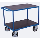 Heavy duty table trolley, steel/screen printing plate, gentian blue/dark brown, 2 shelves, L 995 x W 700 mm, solid rubber castors with EasySTOP, up to 1000 kg