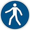 Hinweisschild Durable, rund, für den Innenbereich, Motiv „Fußgängerweg benutzen“, EN ISO 7010, selbstklebend, blau-weiß, 1 Stück