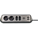 Hoekstopcontactstrip brennenstuhl® estilo, 4-voudig + USB-laadfunctie, IP20, met kabel &amp; kleefkussens, L 70 x B 100 x H 300 mm, zwart-zilver