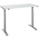 Home Office bureau, elektrisch in hoogte verstelbaar, rechthoekig, T-poot, B 1300 x D 650 x H 687-1187 mm, lichtgrijs/blank aluminium-kleur