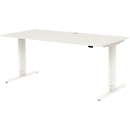 Home Office Schreibtisch TEMPIO, elektrisch höhenverstellbar, geteilte Tischplatte mit Klappe, B 1600 x T 700 x H 640-1280 mm, weiss