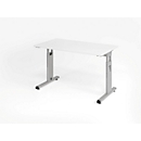 Home Office Tisch, Rechteck, C-Fuß, B 1200 x T 672 x H 650-850 mm, weiß/silber