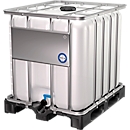 IBC container, 1000 liters, HDPE, stackable, drain valve, on plastic pallet, W 1200 x D 1000 x H 1163 mm