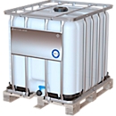 IBC container, 1000 liters, UN approval, UV protection, DN 50 outlet valve, on wooden pallet, W 1200 x D 1000 x H 1136 mm, natural