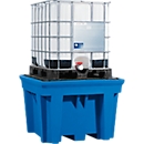 IBC en KTC station asecos, voor 1 container, 1100 l, 1600 kg, footprint, toegankelijk van onderen, B 1430 x D 1430 x H 965 mm, polyethyleen, blauw