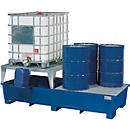 IBC-station ASECOS, staal, met rooster, vulblok en vorkheftruckschoenen, 1000 l opvangvolume, B 2680 x D 1300 x H 950 mm, gelakt