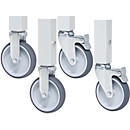 Jeu de roulettes, 2 roulettes fixes, 2 roulettes pivotantes avec frein, Ø 125 mm, charge admissible 450 kg, extenseur pour 40 x 40 x 2 mm et 45 x 45 x 2 mm, gris clair