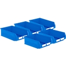 Juego económico de cajas de almacenamiento de frente abierto SSI Schfer LF 531, polipropileno, A500xP312xA145 mm, 16,5 l, azul, 5 unidades. 