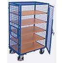 Kastwagen, staal/MDF-plaat, decor gentiaanblauw/beuken, 5 etages, 1045 x 685 mm, dak en dubbele vleugeldeur, afsluitbaar, EasySTOP, tot 500 kg