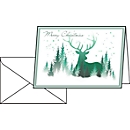Kerstkaarten "Merry Christmas" Kerstbos en rendier, 25 stuks, inclusief enveloppen, A6-formaat,  148 x 105 mm, glanzend karton, bedrukbaar